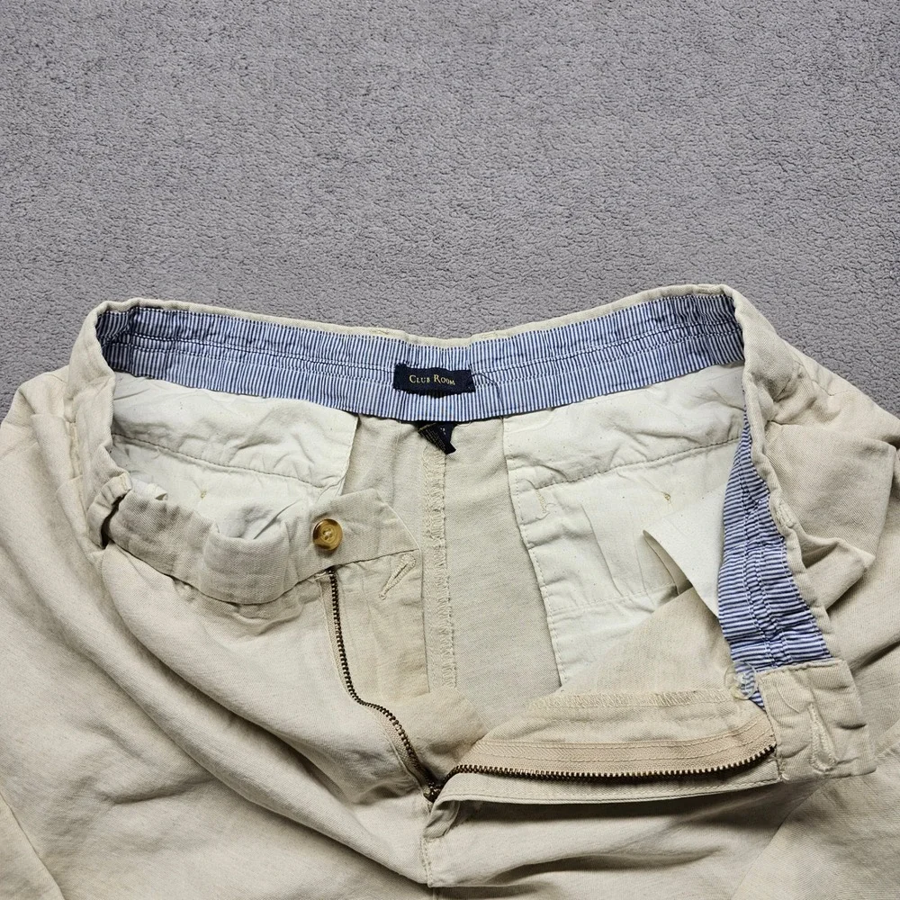 Club Room Mens 33x30 Linen Cotton Pleated Pants Beige Wide Leg Relaxed Chinos